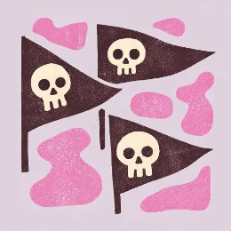 A pirate, the Vashon High School mascot, in cut-paper style